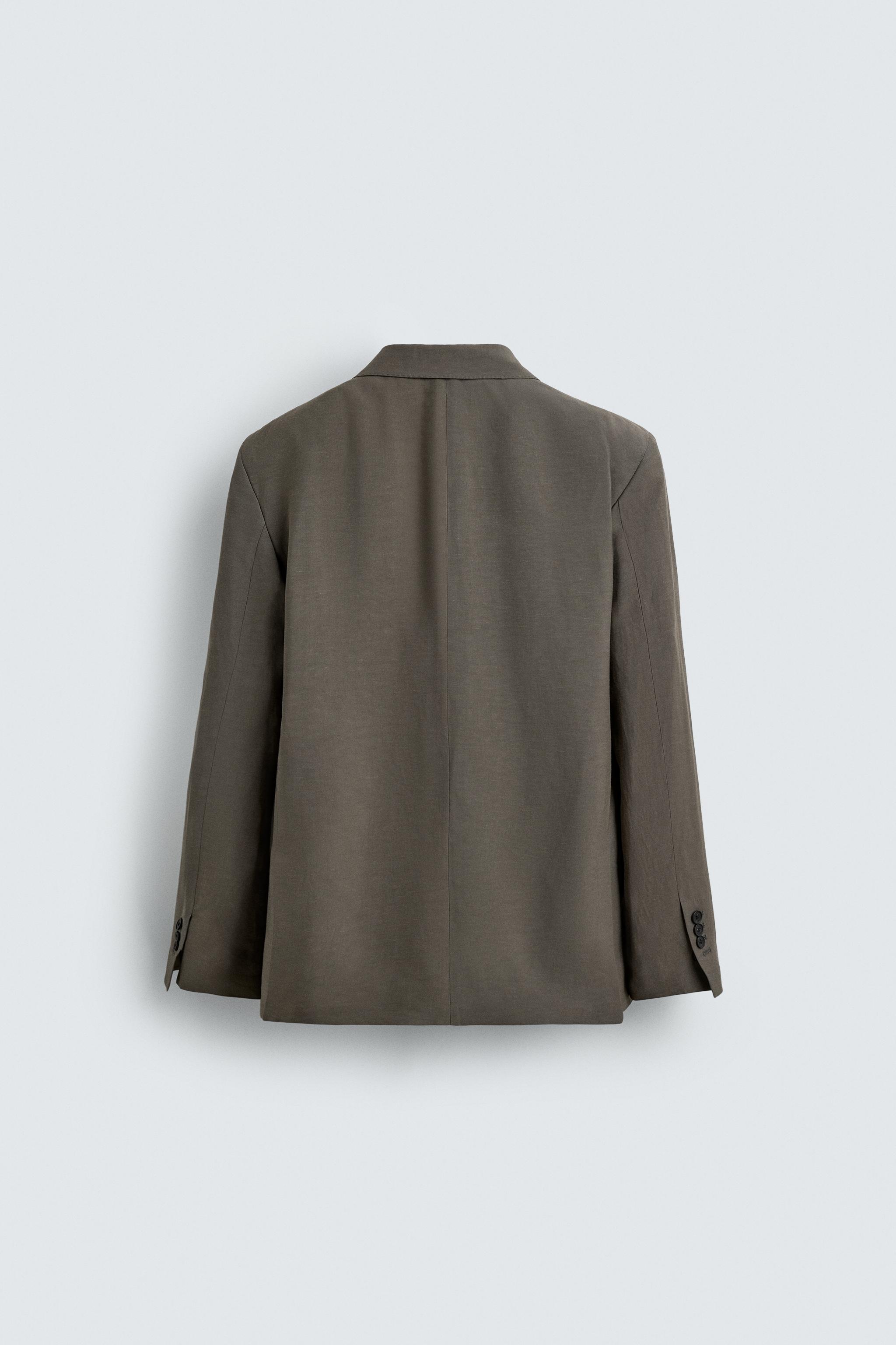 DOUBLE-BREASTED VISCOSE - LINEN SUIT BLAZER